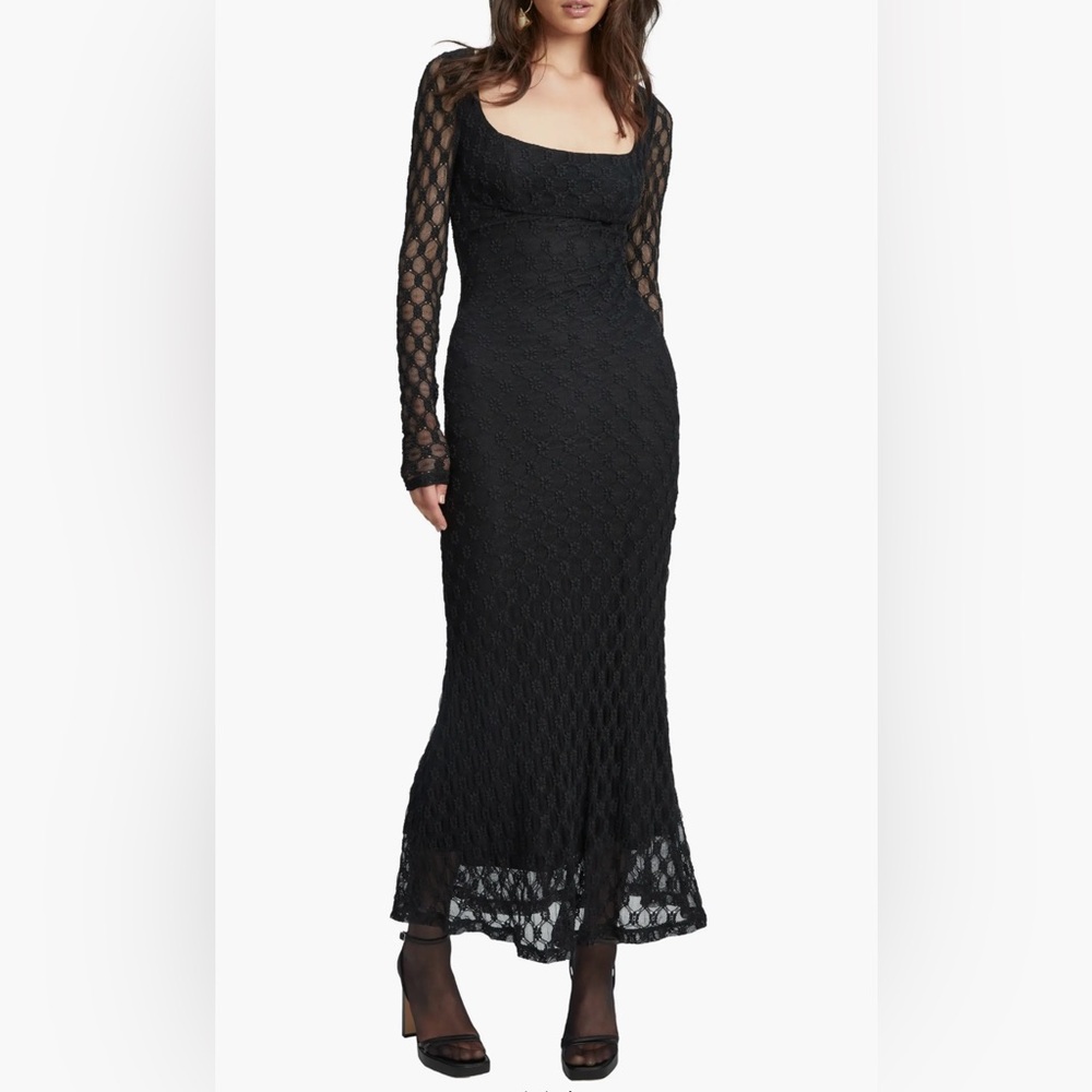 BARDOT Adoni Long Sleeve Lace Overlay Midi Dress In Black